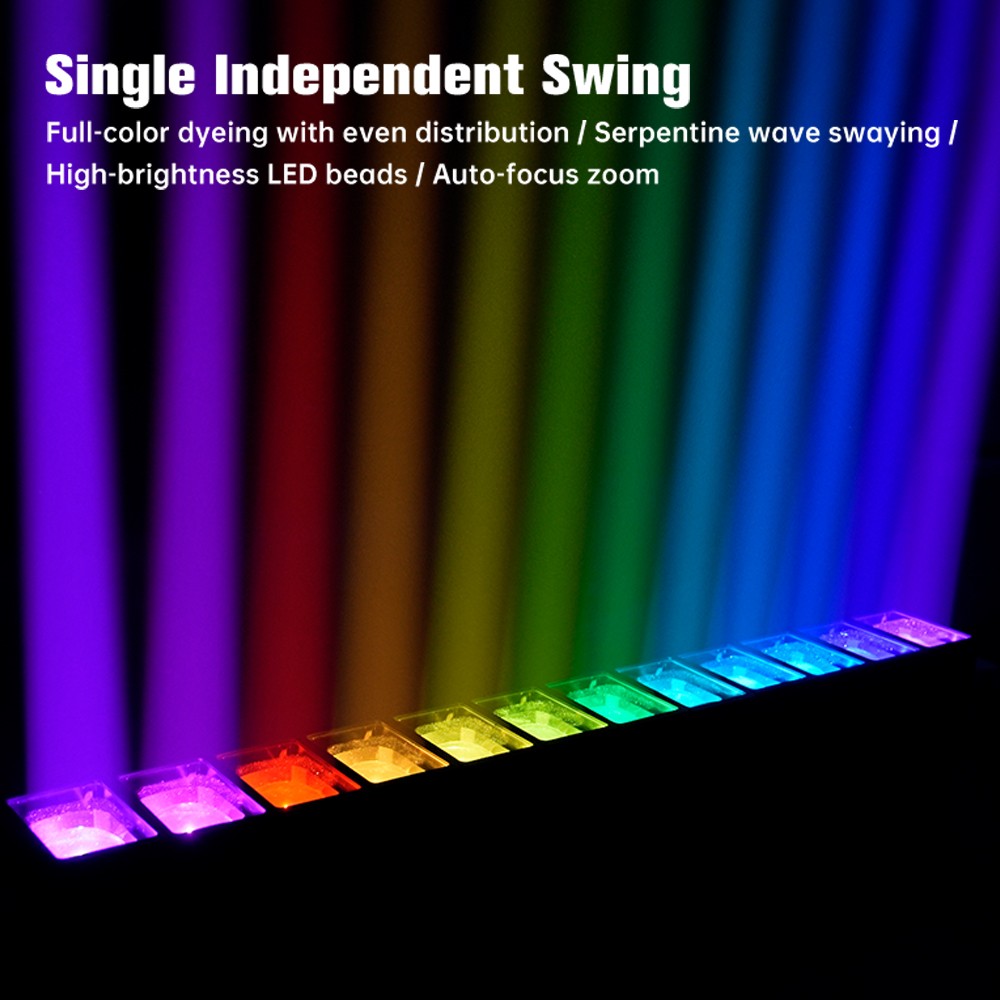 12x60W Motorized LED Zoom Bar - RGBW 4-in-1 Pixel Batten with Dynamic Tilt & Beam/Wash Effects for Pro Stage & Touring