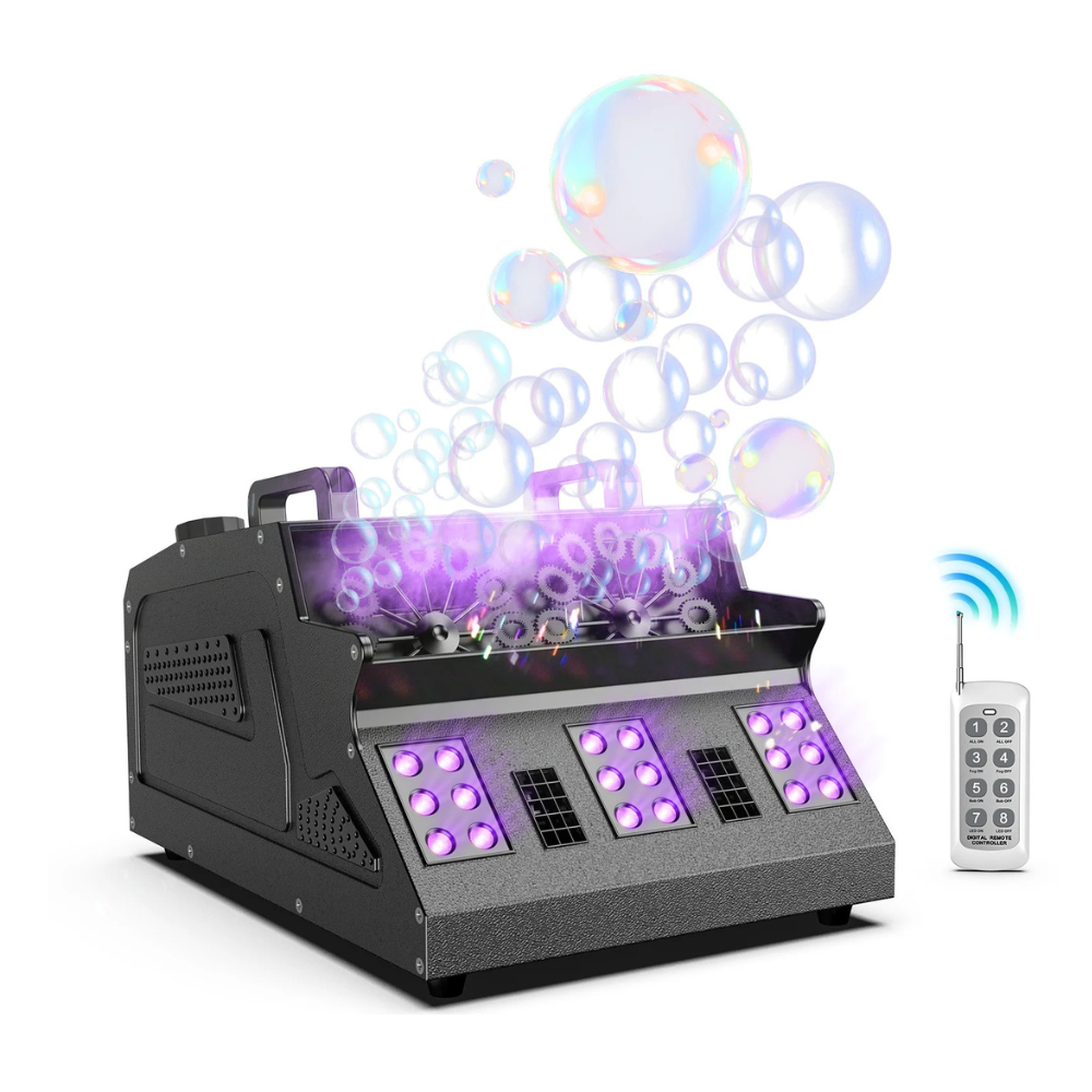 1500W LED Fog Bubble Machine - 2-in-1 Smoke Bubble Maker with 8 RGB Lights, DMX & Remote Control for Wedding First Dance, DJ & Kids Party