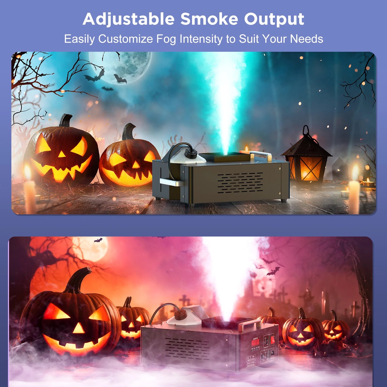 1500W Vertical Fog Machine with 24 RGB LEDs - Upward Spray Smoke Machine with DMX & Wireless Remote for DJ, Stage, Wedding & Party