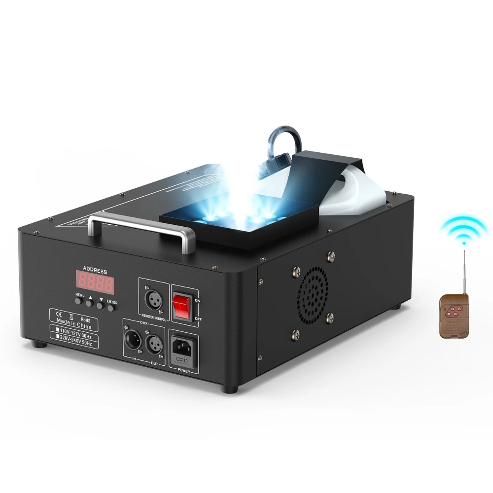 1500W Vertical Fog Machine with 24 RGB LEDs - Upward Spray Smoke Machine with DMX & Wireless Remote for DJ, Stage, Wedding & Party