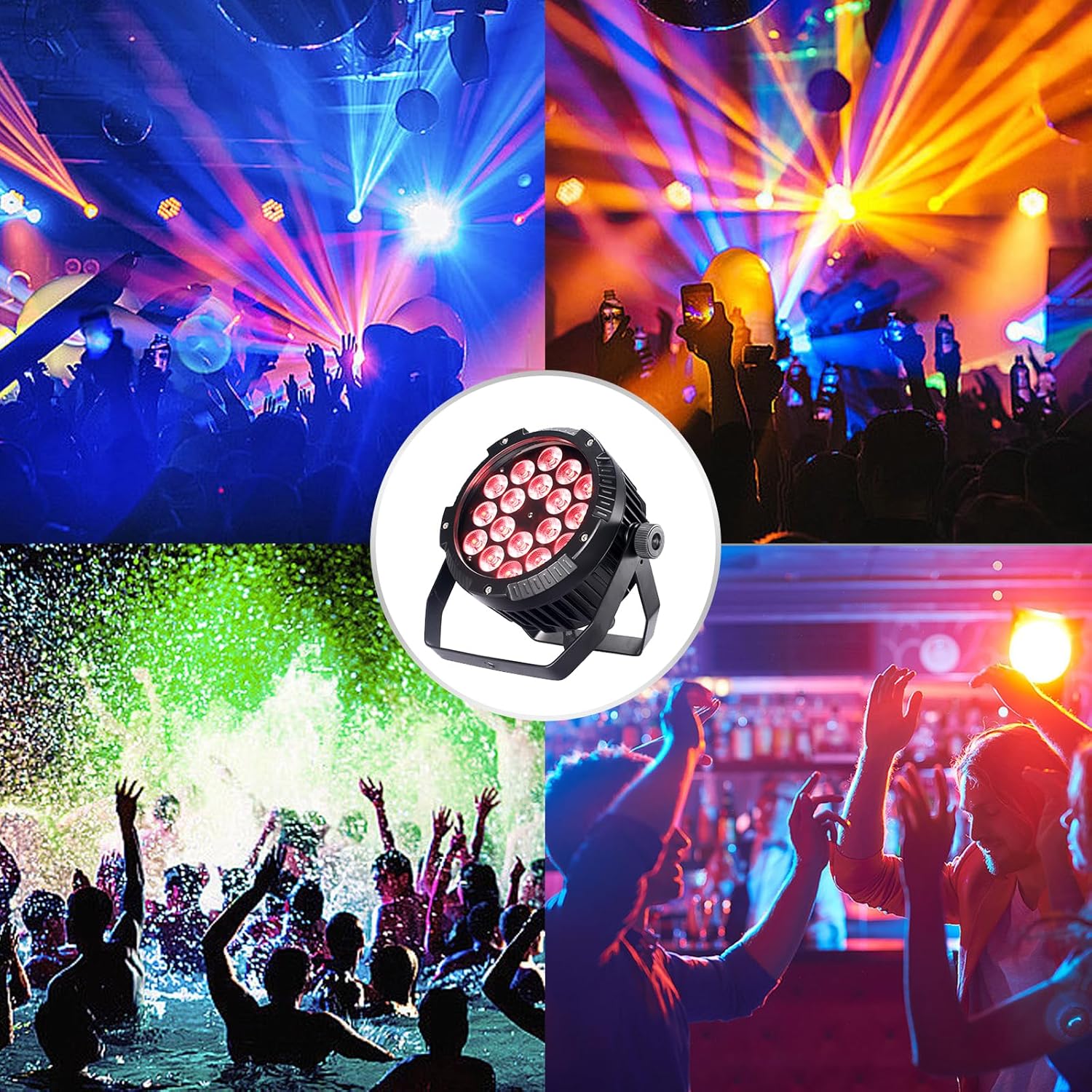 18x18W IP65 LED Flat Par Can - RGBWA+UV 6-in-1 Waterproof Wash Light, Outdoor Up-Lighting for Wedding, Stage & DJ Events