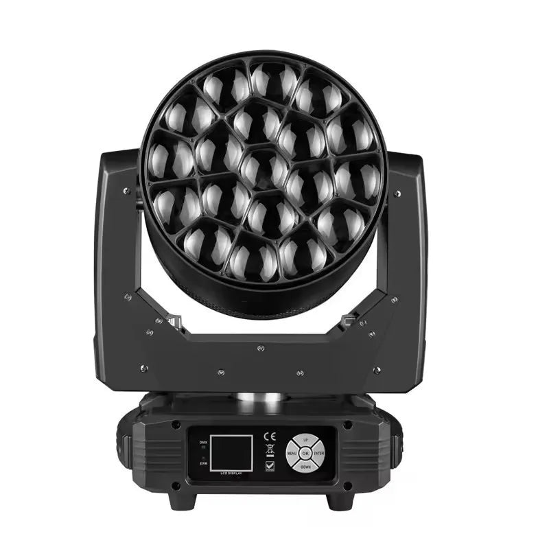 19x40W LED Pixel Wash Moving Head - Pro RGBW Zoom Fixture (4°-60°) with Rotating Kaleidoscope Lens & Pixel Control for Concert & Stage