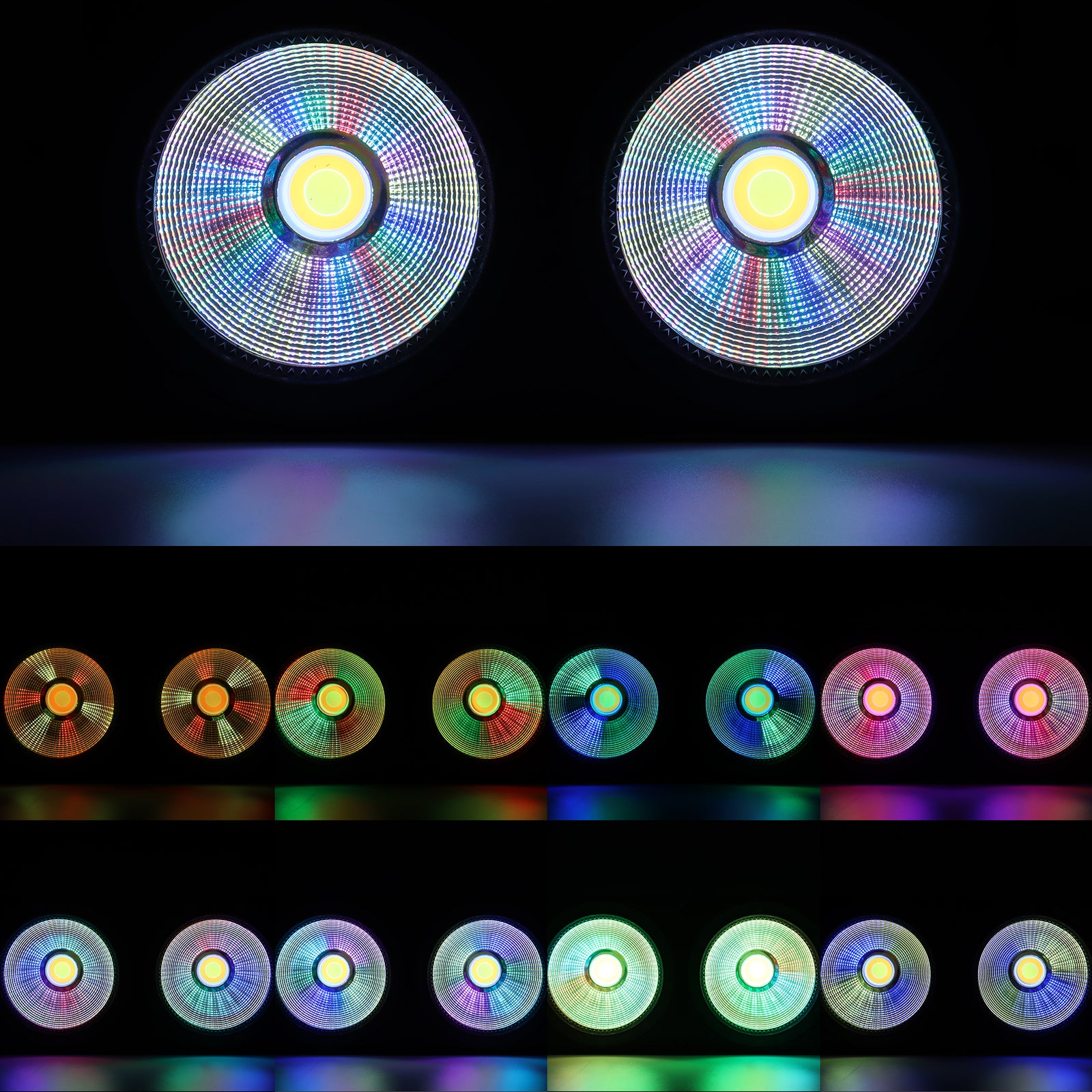 200W 2-Lite COB Audience Blinder with RGB Halo Ring - Dual-Zone LED Wash Stage Light & Eye-Candy FX for Mobile DJ, Party & Club