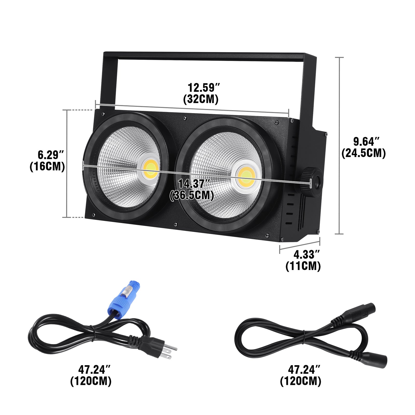 200W 2-Lite COB Audience Blinder with RGB Halo Ring - Dual-Zone LED Wash Stage Light & Eye-Candy FX for Mobile DJ, Party & Club