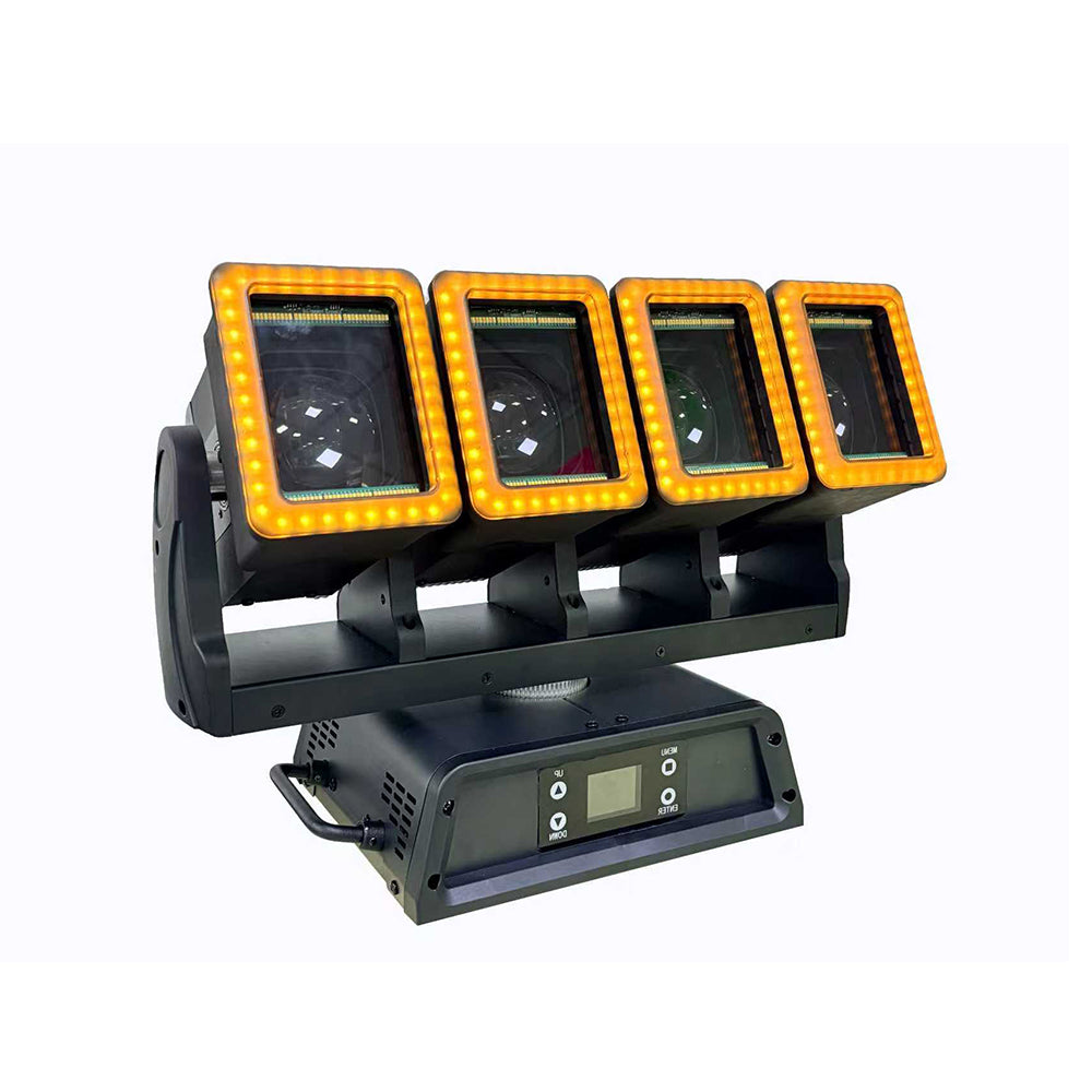 4x60W RGBW Motorized Pixel Bar Moving Head - 4-Head Beam/Wash Stage Light with Square LED Halo Rings & Zoom for Pro Touring & Club