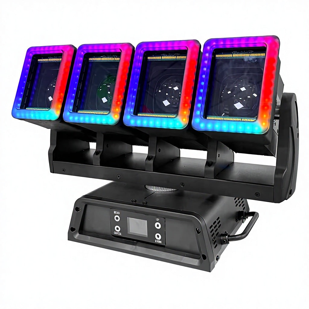 4x60W RGBW Motorized Pixel Bar Moving Head - 4-Head Beam/Wash Stage Light with Square LED Halo Rings & Zoom for Pro Touring & Club