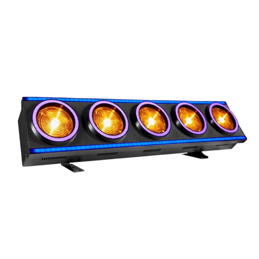 5x60W Retro LED Matrix Bar - Tungsten Golden Beam Blinder with RGB Halo Rings & Pixel Wash Strip for DJ, TV Stage & Concerts