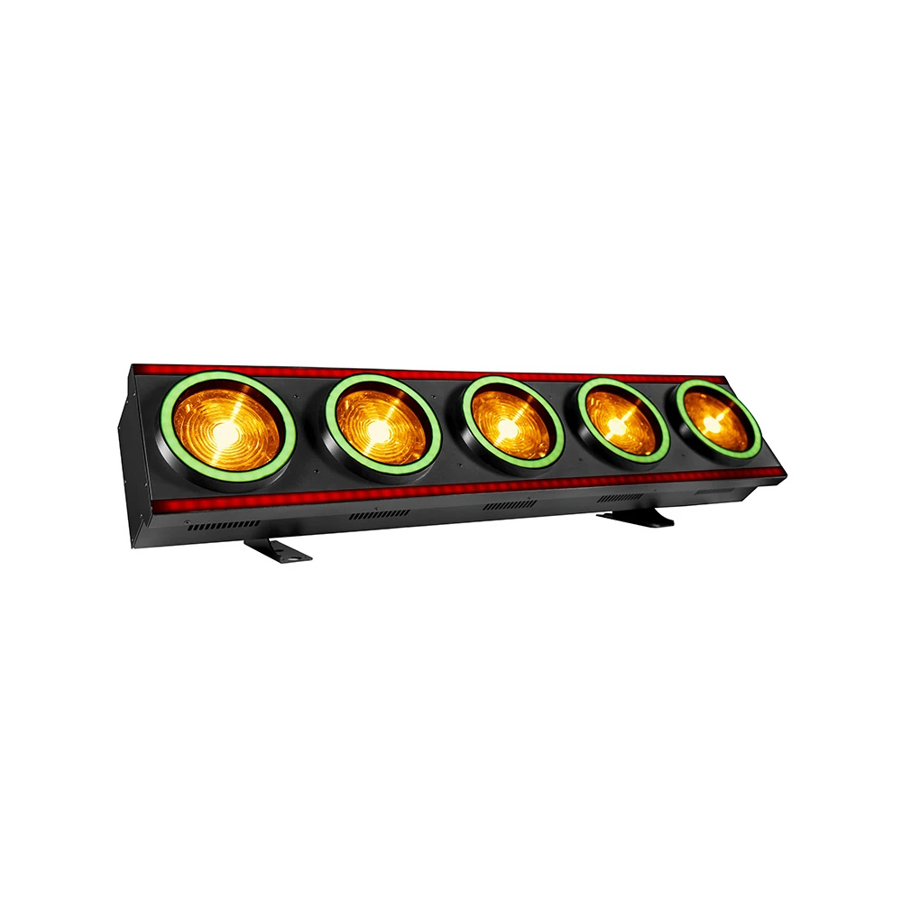 5x60W Retro LED Matrix Bar - Tungsten Golden Beam Blinder with RGB Halo Rings & Pixel Wash Strip for DJ, TV Stage & Concerts