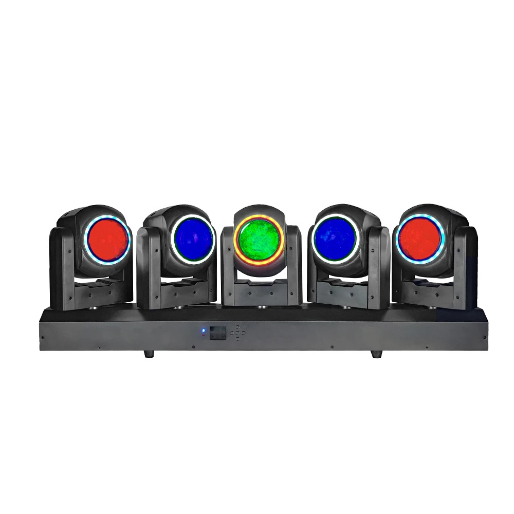 5x80W RGBL Motorized Zoom Bar - Pro 5-Head LED Wash Moving Fixture with RGB Halo Ring & Linear CTO for TV, Theater & Stage