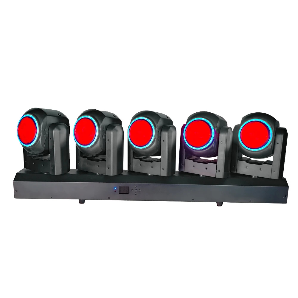 5x80W RGBL Motorized Zoom Bar - Pro 5-Head LED Wash Moving Fixture with RGB Halo Ring & Linear CTO for TV, Theater & Stage