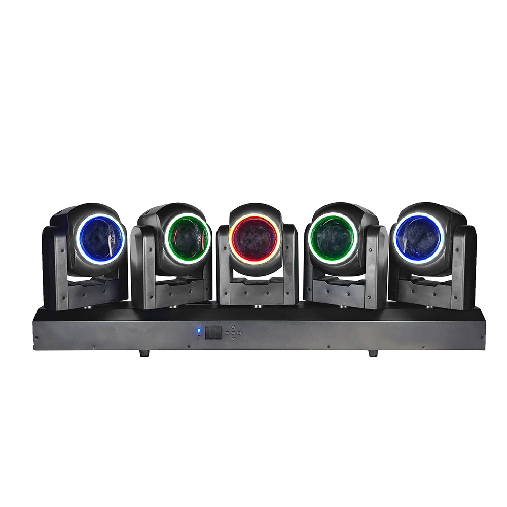 5x80W RGBL Motorized Zoom Bar - Pro 5-Head LED Wash Moving Fixture with RGB Halo Ring & Linear CTO for TV, Theater & Stage