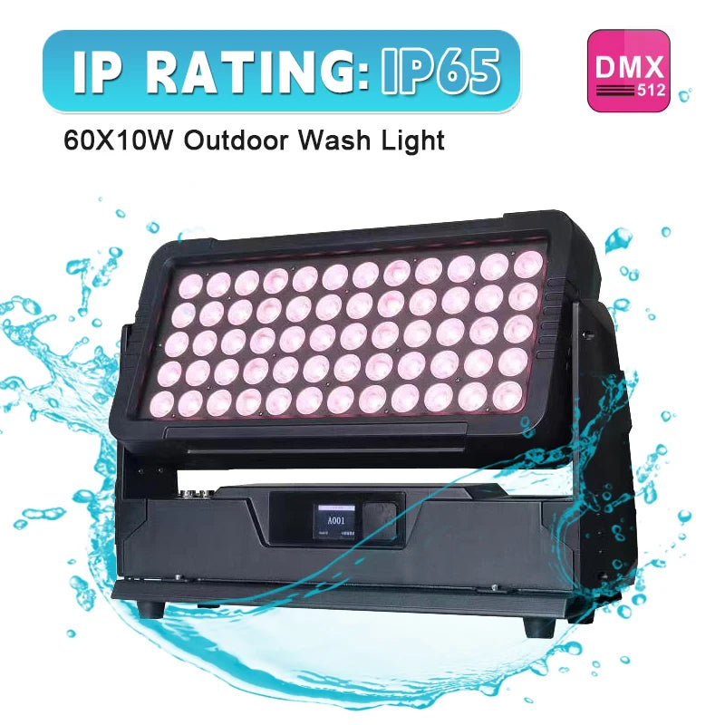 600W Outdoor Architectural LED Wash Light with Barndoors - IP65 Waterproof 60x10W RGBW Flood Fixture for Building Facades, Parks & Events