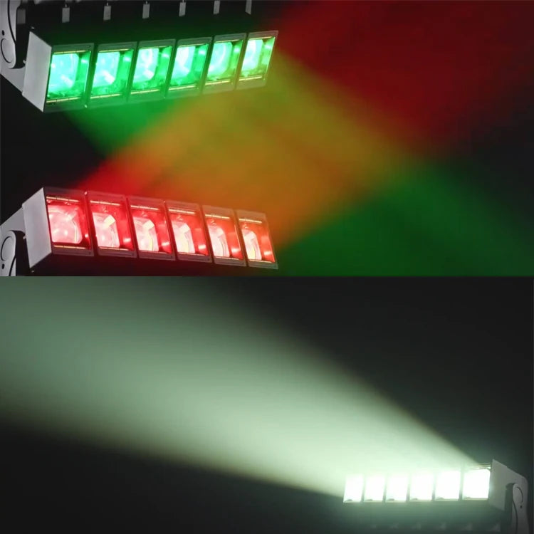 6x60W Motorized Wave Bar Moving Head - RGBW Pixel Zoom Batten with Independent Head Tilt, Linear CTO & LED Strobe Strips for Pro Stage