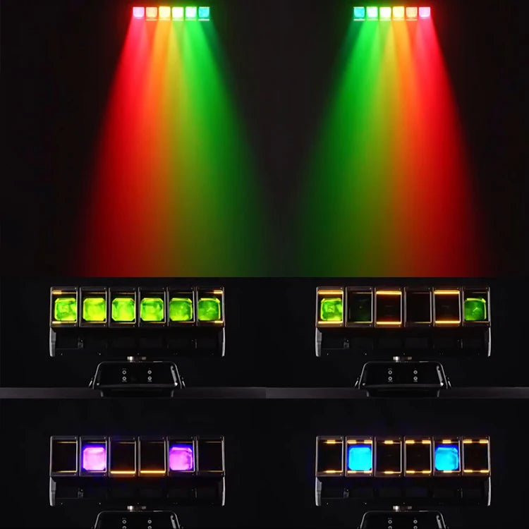 6x60W Motorized Wave Bar Moving Head - RGBW Pixel Zoom Batten with Independent Head Tilt, Linear CTO & LED Strobe Strips for Pro Stage