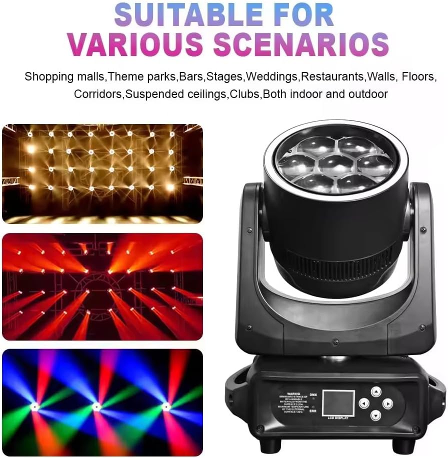 7x40W LED Wash Moving Head Light - Compact Pro RGBW 4-in-1 Stage Fixture with 32-Bit Smooth Dimming & Strobe for Mobile DJ, Club & Party