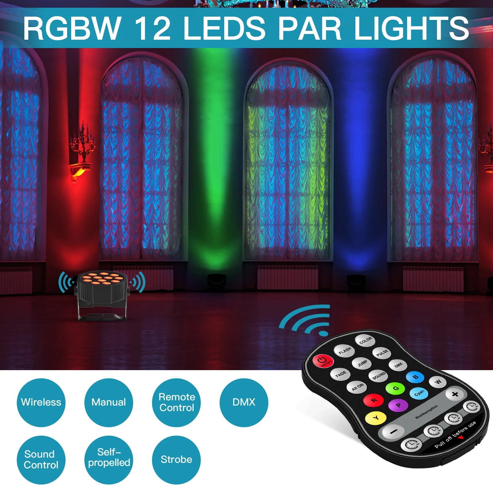 8-Piece Rechargeable RGBW LED Flat Par Uplight System