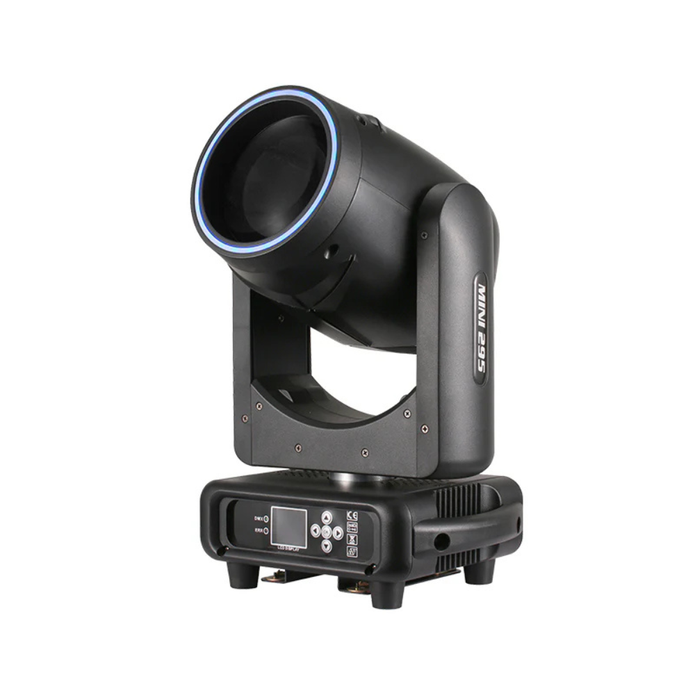 Mini 295W 14R Beam Moving Head Light with LED Halo Ring - Compact DJ Stage Fixture with Double Prism & Gobos for Club, Party & Wedding Events