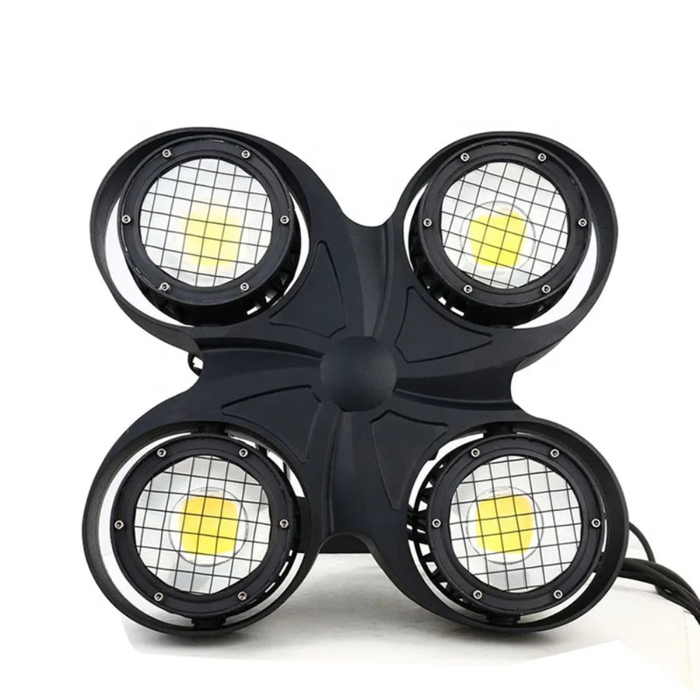 Motorized 4-Lite LED Audience Blinder - Moving Head COB Stage Light with Individual Cell Control & Pan/Tilt for Concerts & Festivals