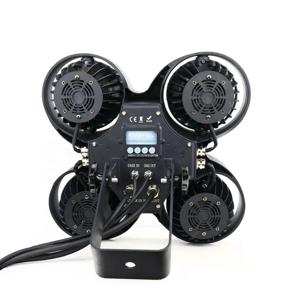 Motorized 4-Lite LED Audience Blinder - Moving Head COB Stage Light with Individual Cell Control & Pan/Tilt for Concerts & Festivals