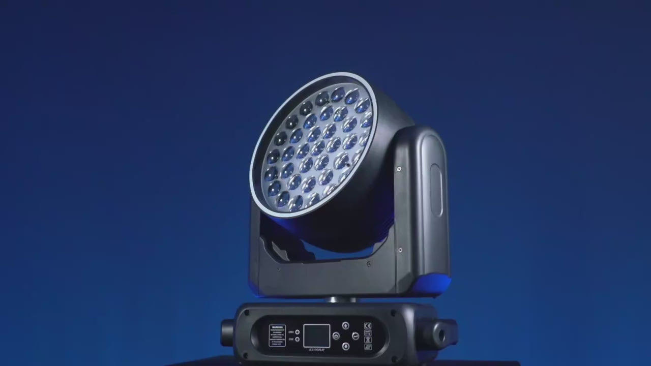 37x15W LED Zoom Wash Moving Head Light - Pro RGBW 4-in-1 Stage Fixture with High CRI (Ra90) & Motorized Zoom for Church, Theater & Broadcast