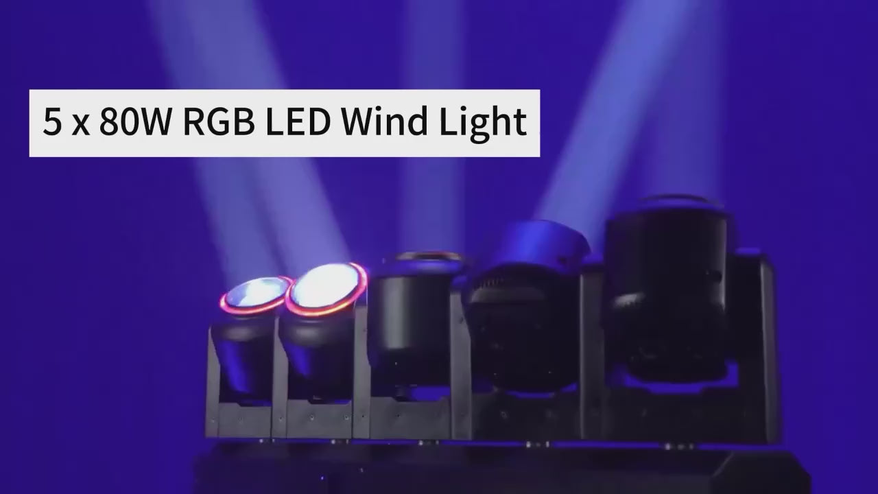 5x80W RGBL Motorized Zoom Bar - Pro 5-Head LED Wash Moving Fixture with RGB Halo Ring & Linear CTO for TV, Theater & Stage