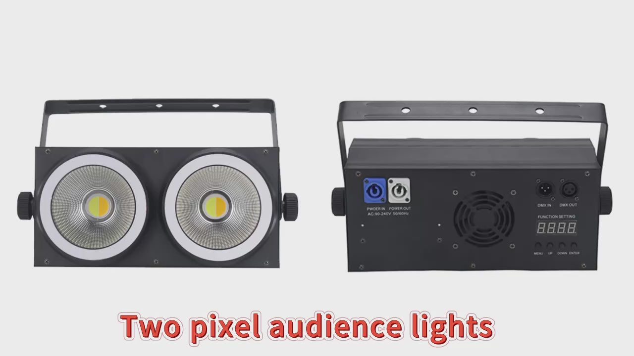200W 2-Lite COB Audience Blinder with RGB Halo Ring - Dual-Zone LED Wash Stage Light & Eye-Candy FX for Mobile DJ, Party & Club
